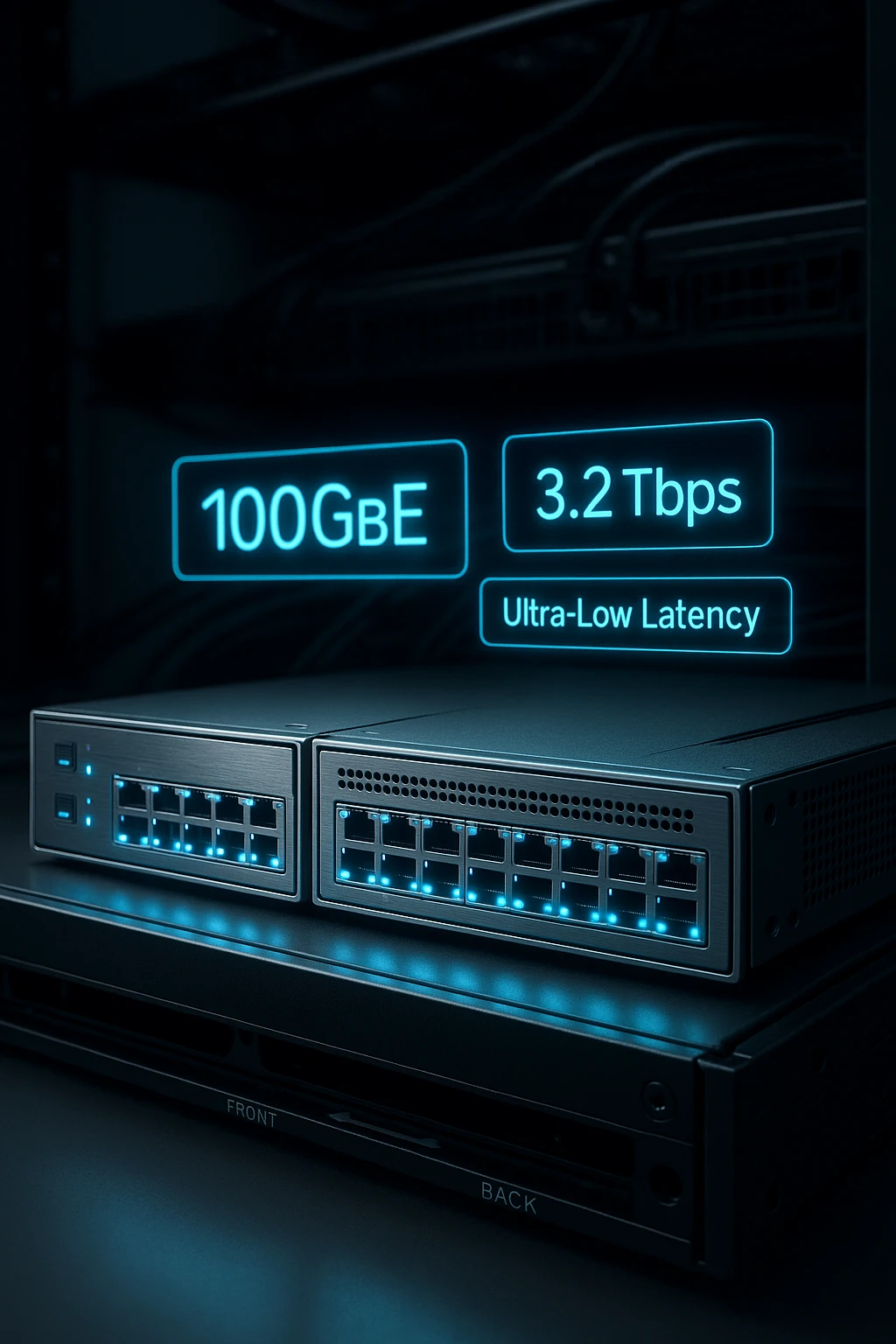 Side-by-side Mellanox SN2100 switches in shallow edge rack with 100GbE overlay