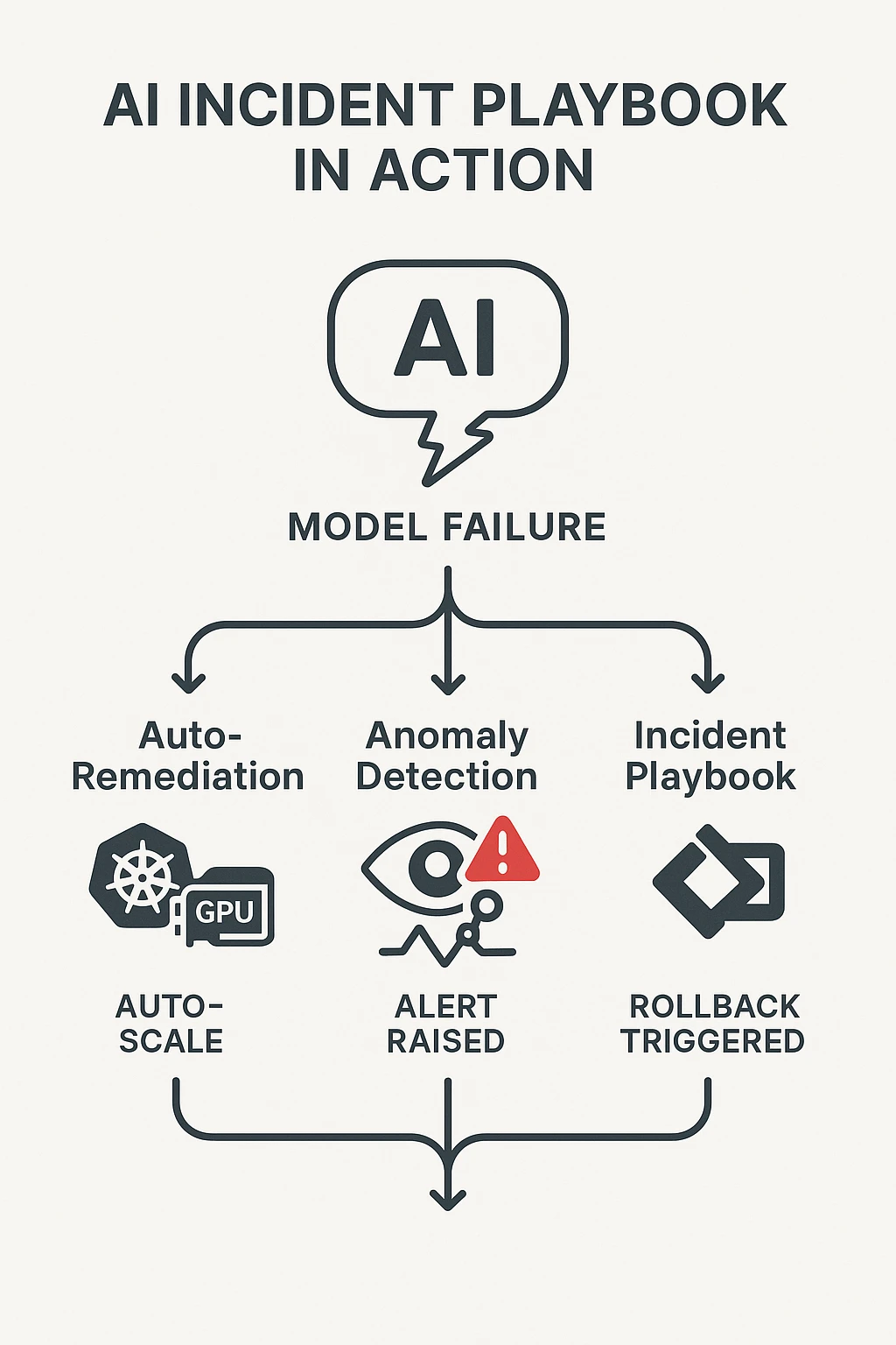 Flowchart of auto-remediation, anomaly detection, and incident response in AI operations.