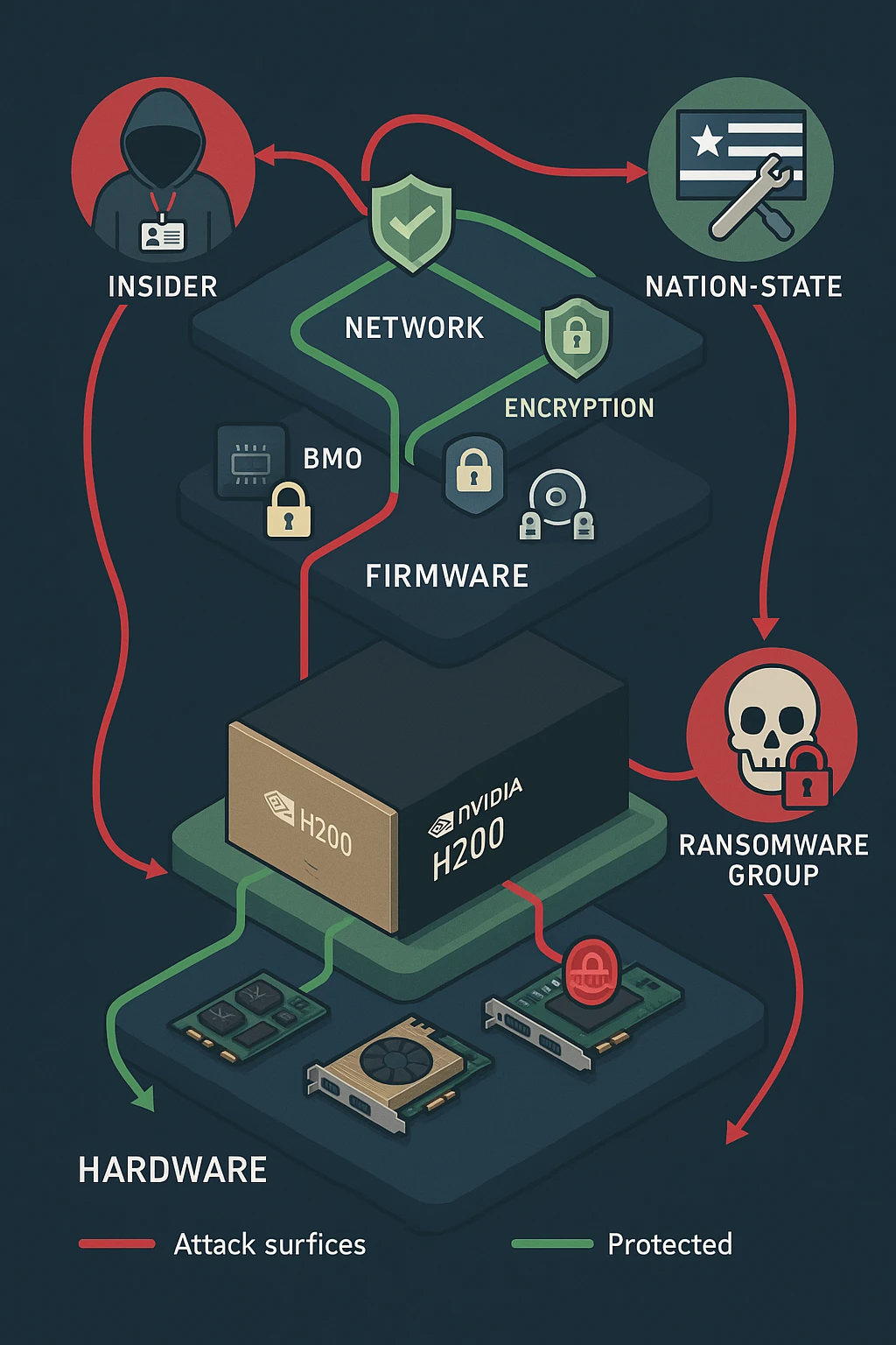 Layered threat modeling architecture for NVIDIA H200 security