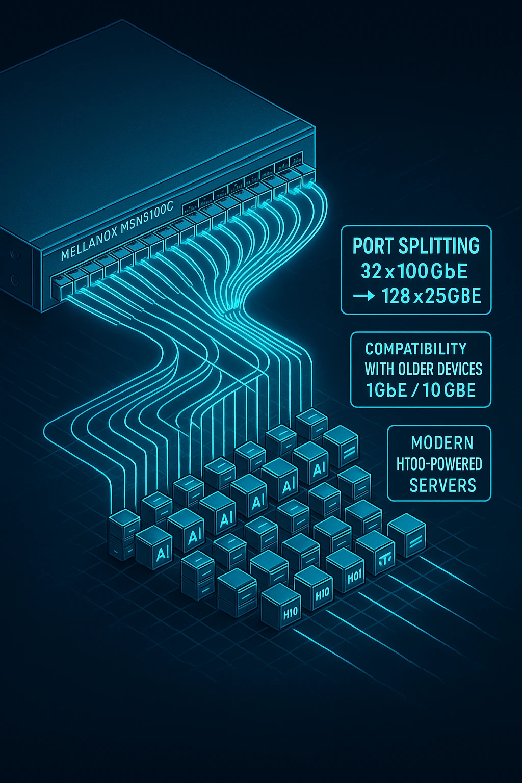 Mellanox MSN3700C split ports enabling 128 server connections