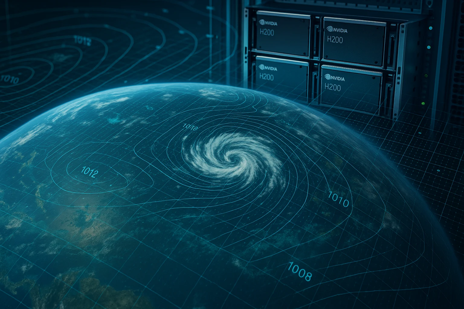 3D climate model powered by NVIDIA H200 GPUs predicting global weather patterns
