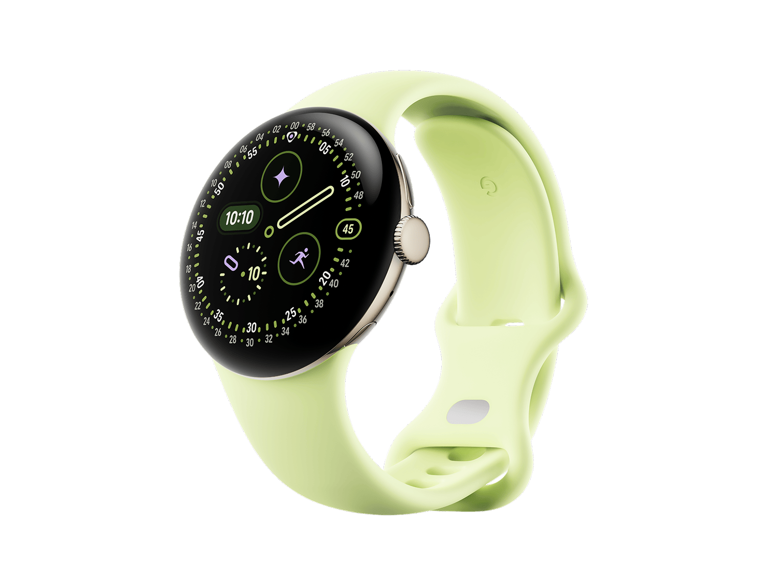 Google Pixel Watch 4, 41mm, Champagne Gold Aluminum case / Lemongrass Active Band