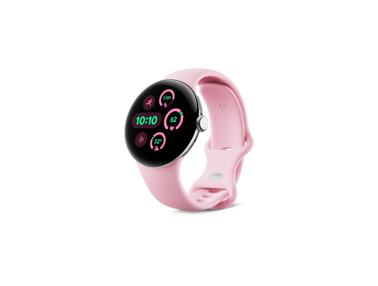 Google Pixel Watch 3 41mm – Polished Silver Aluminum Case with Rose Quartz Active Band