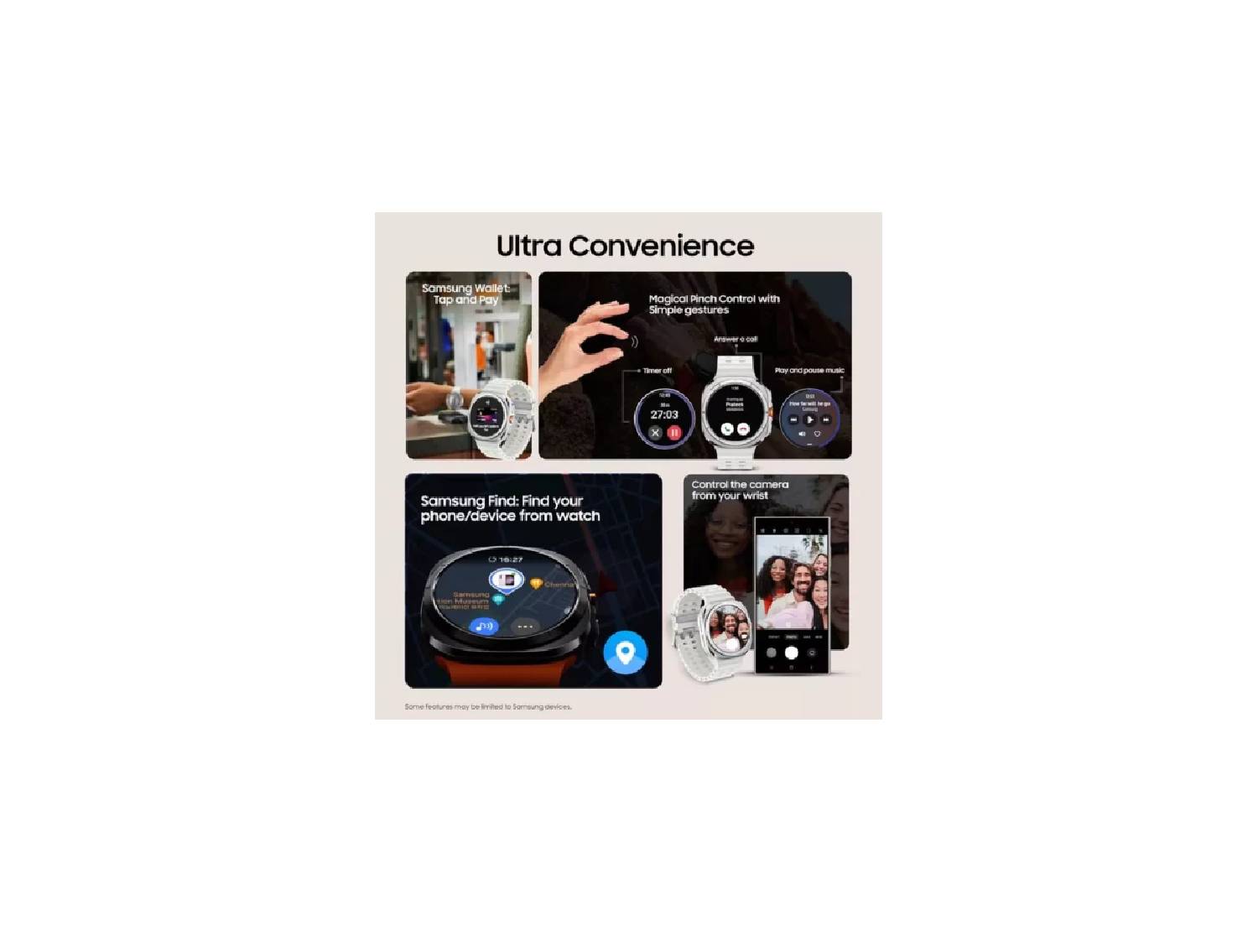 Samsung Galaxy Watch Ultra 47mm - Titanium White, Marine, White, Medium/Large, Bluetooth / Wifi + 4G LTE,  Wifi